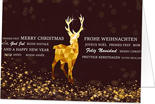 100 Weihnachtskarten (Klappkarten) mit Umschlag, Hirsch/Rentier. Perfekt für Stilvolle Grüße an Geschäftspartner und Freunde von paperSky