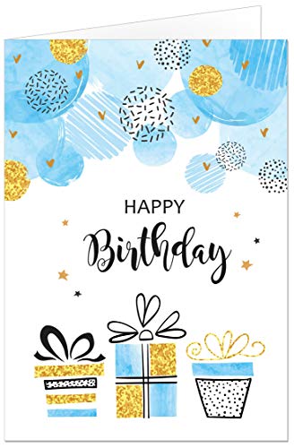 20 Geburtstagskarten Happy Birthday mit feiner Goldprägung, Klappkarten 17x12 cm mit Umschlag von paperSky