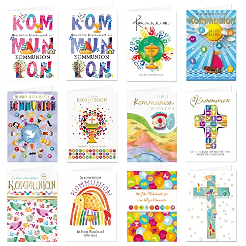 24 Stück Kommunionskarten Klappkarten mit Umschlag - Glückwunschkarte zur Kommunion von paperSky