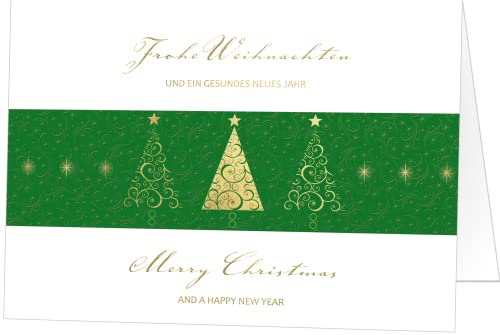 50 Weihnachtskarten (Klappkarten) mit Goldprägung. Perfekt für stilvolle Grüße an Freunde und Geschäftspartner von paperSky