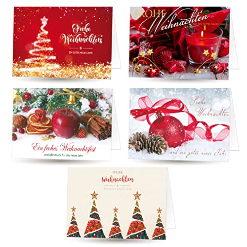 Weihnachtskarten Set 5 x 20 Motive, 100 exklusive Klappkarten mit Umschlag von paperSky