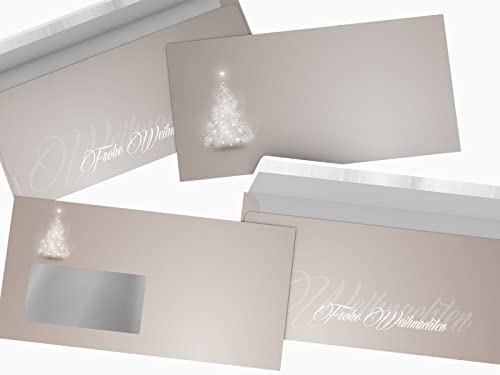 10 Weihnachtlich bedruckte Fenster-Briefumschläge Verträumter Lichterbaum, DIN LANG von paperandpicture.de