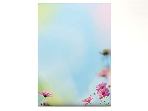 Blumen Briefpapier-Set COSMEA, 100-teilig mit 50 Blatt Motivpapier DIN A4, 90g/qm und 50 passenden DIN LANG-Briefumschlägen. Tolles Schreib-Set für private und geschäftliche Briefe, Einladungen, Speisekarten, Werbe-Flyer, kleine Plakate. Für Laserdrucker, Tintenstrahldrucker, Kopierer oder zum Beschreiben von Hand von dirxbuschinger