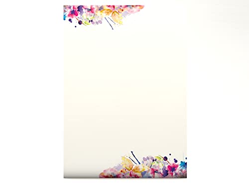 Farbenfrohe Blumen - Set mit 50 Blatt Motivpapier und 50 passenden DIN Lang-Umschlägen von paperandpicture.de