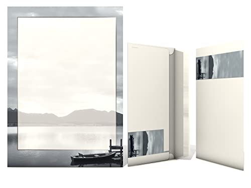 Motivpapier-Set "Boot am See" auch als Trauerpapier verwendbar, 20 Blatt A4 + 20 komplett bedruckte Briefumschläge DIN LANG, für Laser/Ink/Copy/Hand von paperandpicture.de