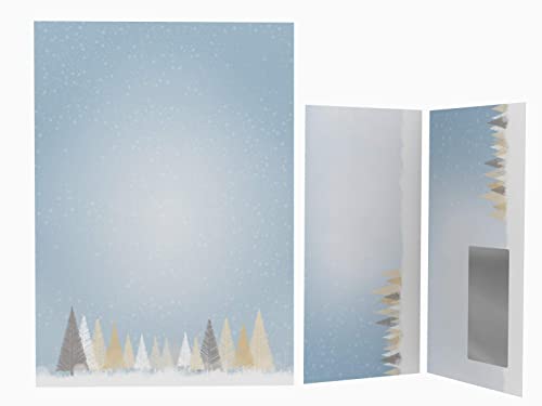 Weihnachtsbriefpapier Set | Winterlicher Märchenwald | 100 Blatt weihnachtliches Motivpapier A4 | 100 Briefumschläge MIT Sichtfenster links im DIN LANG-Format von paperandpicture.de