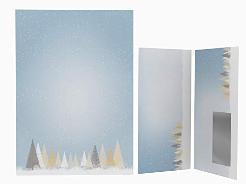 Weihnachtsbriefpapier | Winterlicher Märchenwald | 50 Blatt weihnachtliches Motivpapier A4 | 50 Briefumschläge OHNE FENSTER im DIN LANG-Format von paperandpicture.de