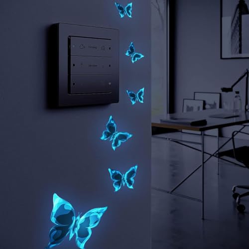 Parallelower 12 Stück Wandtattoo leuchtend wandsticker Blaue 3D schmetterlings wandaufkleber leuchtend für Heimdeko Kinderzimmer Schlafzimmer Deko Festliche Party-Dekoration DIY von parallelower