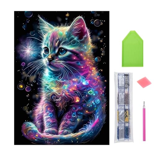 parallelower DIY 5D diamond painting katze Diamant Painting Lila Galaxie Kätzchen Katzen Vollständiges Diamant Gemälde Kit 30 x 40 cm für Home Room Wanddekoration von parallelower