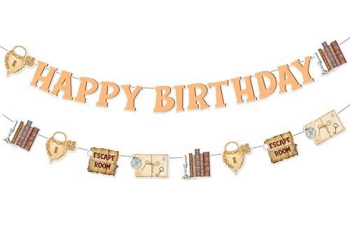 Escape Room Party Dekorationen Mystery Escape Room Happy Birthday Banner Schlüsselschloss Girlande für Kinder Erwachsene Escape Room Thema Geburtstag Party Supplies von partiqla