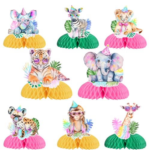 Jungle Tiere Honeycomb Mittelstücke 8 PCS Safari Tier Party Tisch Dekorationen Neon Wildtiere Tisch Mittelstücke Tiger Elefant Löwe Tisch Dekor für Baby Dusche Geburtstagsfeier Zubehör von partiqla