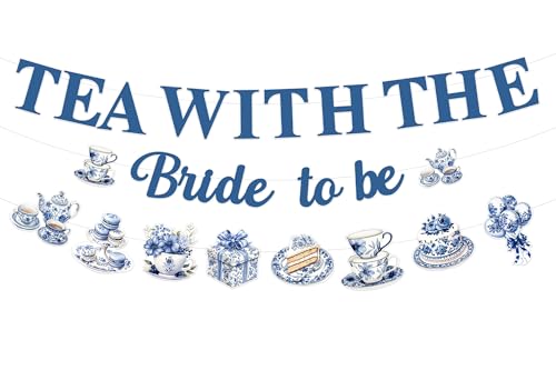 Tee-Thema Brautdusche Dekorationen Tee mit der zukünftigen Braut Banner Blau Blumengirlande Blau Blume Braut To Be Dekorationen für Mädchen Junggesellinnenabschied Hochzeit Verlobung von partiqla