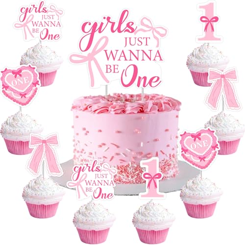 Tortenaufsätze für den ersten Geburtstag mit rosa Schleife, für den ersten Geburtstag, Kokette, Kuchendekorationen für Mädchen, 25 Stück von partiqla