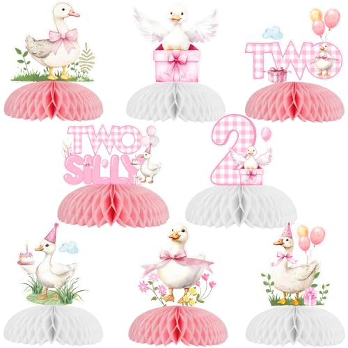 Zwei dumme Gans Geburtstag Dekorationen 8pcs Gans 2. Geburtstag Honeycomb Mittelstücke Gans Tisch Mittelstücke Bauernhof Tier Tisch Dekorationen für Mädchen Zweiter Party Zubehör von partiqla