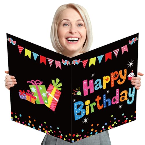 party greeting Jumbo-Geburtstagskarte, riesiges Gästebuch, schwarz, Happy Birthday, Party-Dekorationen, Zubehör, Geschenke für Jungen und Mädchen, groß, 35,6 x 55,9 cm party greeting Jumbo-Geburtstagskarte, riesiges Gästebuch, schwarz, Happy Birthday, Party-Dekorationen, Zubehör, Geschenke für Jungen und Mädchen, groß, 35,6 x 55,9 cm von party greeting