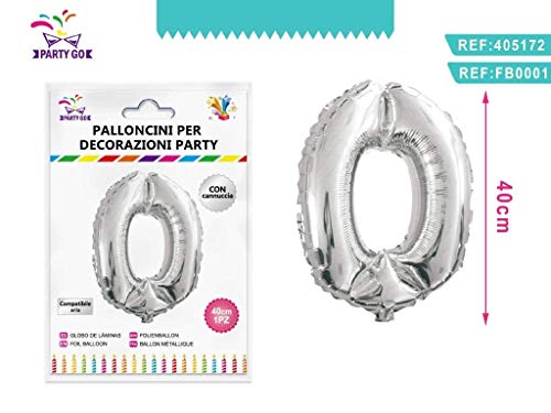 PartyGo Folienballon Mylar in Form der Zahl 0 Zero Silber 35 cm Geburtstag 405172 von partyGO