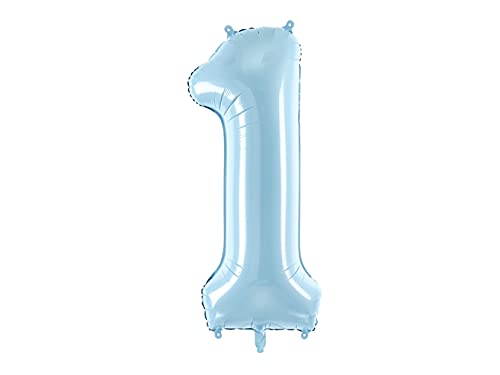 PartyDeco Folienballon 1. Geburtstag - Pastell Folienballon Nummer "1" in Hellblau - Größe ca. 86 CM Geburtstag Folienballon Hel Deko Geburtstag Party Jubiläum von PartyDeco