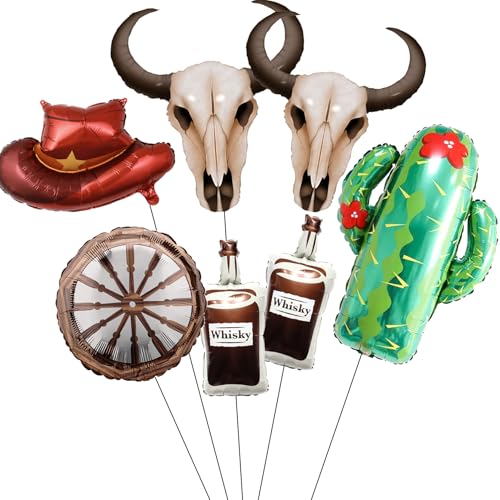 Western-Cowboy-Party-Luftballons, lange Hornkuh-/Kaktus-/Cowboyhut-/Whiskey-Flaschenballons für den letzten Rodeo-Junggesellinnenabschied, Dekoration, Wild-West-Thema, Geburtstagszubehör für Frauen von partyshinydiao