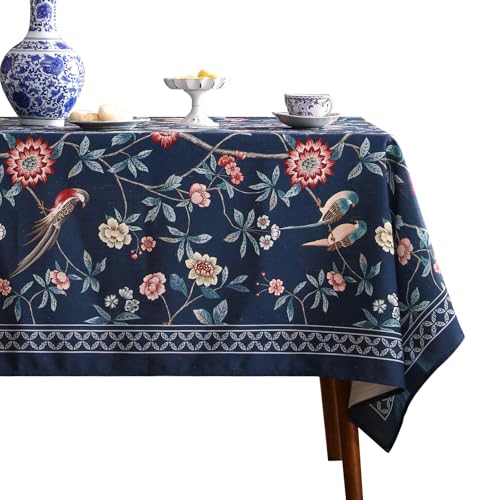 patdrea Chinoiserie Tischdecke, marineblau, französisches Samt, Blumenmuster mit Vogelmuster, Tischdecke für quadratische Tische, Dekoration, Tischdecke für Küche, Esszimmer, Erntedankfest patdrea Chinoiserie Tischdecke, marineblau, französisches Samt, Blumenmuster mit Vogelmuster, Tischdecke für quadratische Tische, Dekoration, Tischdecke für Küche, Esszimmer, Erntedankfest von patdrea
