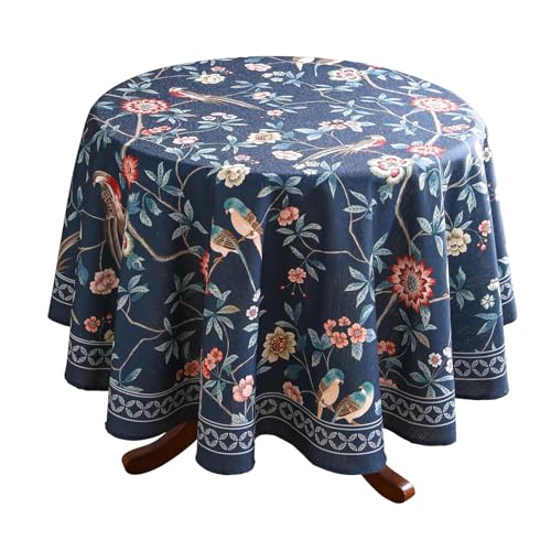patdrea Designer Chinoiserie Tischdecke, marineblau, französisches Samt, Blumenmuster mit Vogelmuster, Tischdecke für runde Tische, Dekoration, Tischdecke für Küche, Esszimmer, Erntedankfest patdrea Designer Chinoiserie Tischdecke, marineblau, französisches Samt, Blumenmuster mit Vogelmuster, Tischdecke für runde Tische, Dekoration, Tischdecke für Küche, Esszimmer, Erntedankfest von patdrea