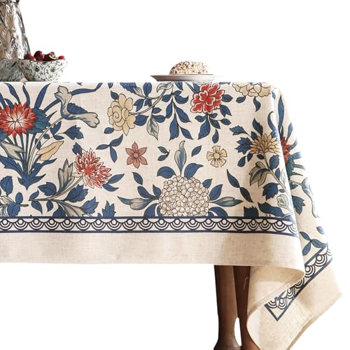 patdrea Designer-Tischdecke für rechteckige Tische, Vintage-Leinen, mit Blättern und Blumen, Bauernhaus-Blumenmuster, Tischdekoration für Küche, Esszimmer, Weihnachten, 139,7 x 180,3 cm, Blau patdrea Designer-Tischdecke für rechteckige Tische, Vintage-Leinen, mit Blättern und Blumen, Bauernhaus-Blumenmuster, Tischdekoration für Küche, Esszimmer, Weihnachten, 139,7 x 180,3 cm, Blau von patdrea