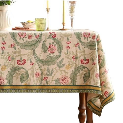 patdrea Designer-Tischdecke für rechteckige Tische, Vintage-Leinen, mit Blättern und Blumen, Bauernhaus-Blumenmuster, Tischdekoration für Küche, Esszimmer, Weihnachten, 140 x 200 cm, Grün patdrea Designer-Tischdecke für rechteckige Tische, Vintage-Leinen, mit Blättern und Blumen, Bauernhaus-Blumenmuster, Tischdekoration für Küche, Esszimmer, Weihnachten, 140 x 200 cm, Grün von patdrea