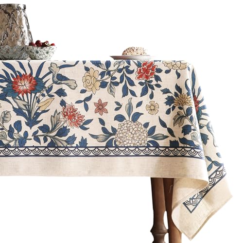 patdrea Designer-Tischdecke für rechteckige Tische, Vintage-Leinen, mit Blättern und Blumen, Bauernhaus-Blumenmuster, Tischdekoration für Küche, Esszimmer, Weihnachten, 140 x 221 cm, Blau patdrea Designer-Tischdecke für rechteckige Tische, Vintage-Leinen, mit Blättern und Blumen, Bauernhaus-Blumenmuster, Tischdekoration für Küche, Esszimmer, Weihnachten, 140 x 221 cm, Blau von patdrea