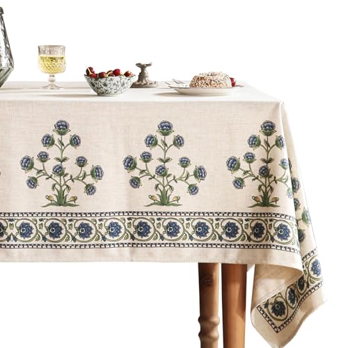 patdrea Designer-Tischdecke für rechteckige Tische, Vintage-Leinen, mit Blättern und Blumenmuster, Bauernhaus-Blumen-Tischdecke, Dekoration für Küche, Esszimmer, Weihnachten, 160 x 238,8 cm, Blau patdrea Designer-Tischdecke für rechteckige Tische, Vintage-Leinen, mit Blättern und Blumenmuster, Bauernhaus-Blumen-Tischdecke, Dekoration für Küche, Esszimmer, Weihnachten, 160 x 238,8 cm, Blau von patdrea