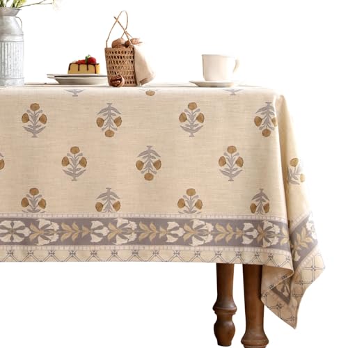 patdrea Designer-Tischdecke für rechteckige Tische, Vintage-Leinenmuster mit gelbem Blumenmuster, rustikale Blumen-Tischdecke, Dekoration für Küche, Esszimmer, Weihnachten, 140 x 200 cm, Beige patdrea Designer-Tischdecke für rechteckige Tische, Vintage-Leinenmuster mit gelbem Blumenmuster, rustikale Blumen-Tischdecke, Dekoration für Küche, Esszimmer, Weihnachten, 140 x 200 cm, Beige von patdrea