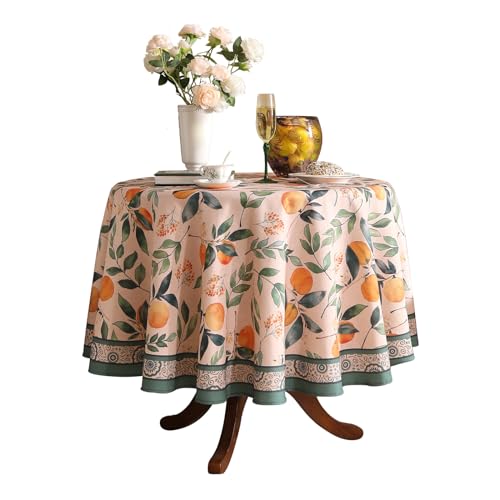 patdrea Designer-Tischdecke für runde Tische, Rahmenhaus, Leinen, Orangen und Blätter, Baummuster, Leinen-Tischdecke, Herbstobst-Tischdecke, Dekoration für Küche, Esszimmer, Weihnachten, Durchmesser patdrea Designer-Tischdecke für runde Tische, Rahmenhaus, Leinen, Orangen und Blätter, Baummuster, Leinen-Tischdecke, Herbstobst-Tischdecke, Dekoration für Küche, Esszimmer, Weihnachten, Durchmesser von patdrea