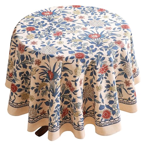 patdrea Designer-Tischdecke für runde Tische, Vintage-Leinen, mit Blättern und Blumenmuster, Bauernhaus-Blumen-Tischdecke, Dekoration für Küche, Esszimmer, Weihnachten, Durchmesser 140 cm, Blau patdrea Designer-Tischdecke für runde Tische, Vintage-Leinen, mit Blättern und Blumenmuster, Bauernhaus-Blumen-Tischdecke, Dekoration für Küche, Esszimmer, Weihnachten, Durchmesser 140 cm, Blau von patdrea