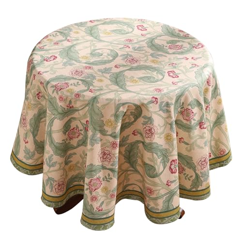 patdrea Designer-Tischdecke für runde Tische, Vintage-Leinen, mit Blättern und Blumenmuster, Bauernhaus-Blumen-Tischdecke, Dekoration für Küche, Esszimmer, Weihnachten, Durchmesser 140 cm, Grün patdrea Designer-Tischdecke für runde Tische, Vintage-Leinen, mit Blättern und Blumenmuster, Bauernhaus-Blumen-Tischdecke, Dekoration für Küche, Esszimmer, Weihnachten, Durchmesser 140 cm, Grün von patdrea