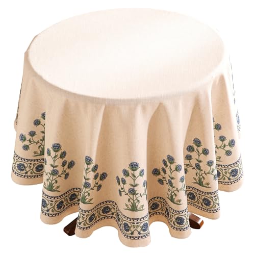 patdrea Designer-Tischdecke für runde Tische, Vintage-Leinen, mit Blättern und Blumenmuster, Bauernhaus-Blumen-Tischdecke, Dekoration für Küche, Esszimmer, Weihnachten, Durchmesser 170,2 cm, Blau patdrea Designer-Tischdecke für runde Tische, Vintage-Leinen, mit Blättern und Blumenmuster, Bauernhaus-Blumen-Tischdecke, Dekoration für Küche, Esszimmer, Weihnachten, Durchmesser 170,2 cm, Blau von patdrea