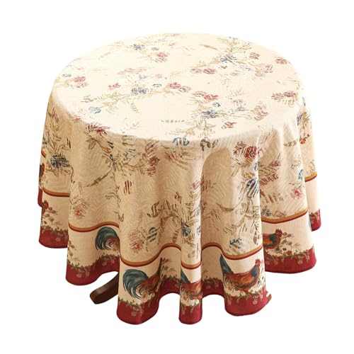 patdrea Designer-Tischdecke für runde Tische, Vintage-Leinen, mit Tier- und Blumenmuster, Bauernhaus-Blumen-Tischdecke, Dekoration für Küche, Esszimmer, Weihnachten, Durchmesser 140 cm, Rot patdrea Designer-Tischdecke für runde Tische, Vintage-Leinen, mit Tier- und Blumenmuster, Bauernhaus-Blumen-Tischdecke, Dekoration für Küche, Esszimmer, Weihnachten, Durchmesser 140 cm, Rot von patdrea