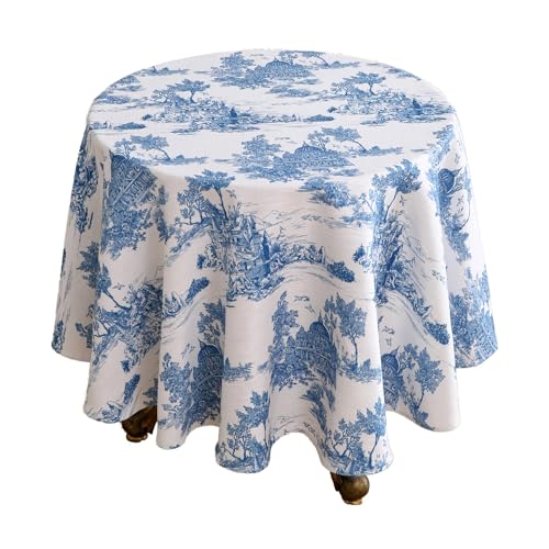 patdrea Designer-Tischdecke für runde Tische, Vintage-Leinen, mit antikem Schloss- und Herrenhaus-Muster, elegante Tischdecke, Dekoration für Küche, Esszimmer, Weihnachten, 140 x 140 cm, Cyan patdrea Designer-Tischdecke für runde Tische, Vintage-Leinen, mit antikem Schloss- und Herrenhaus-Muster, elegante Tischdecke, Dekoration für Küche, Esszimmer, Weihnachten, 140 x 140 cm, Cyan von patdrea