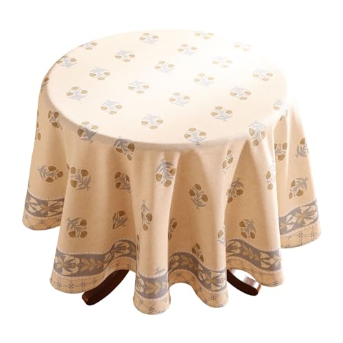 patdrea Designer-Tischdecke für runde Tische, Vintage-Leinenmuster mit gelben Blumenmuster, rustikale Blumen-Tischdecke, Dekoration für Küche, Esszimmer, Weihnachten, Durchmesser 170,2 cm, Beige patdrea Designer-Tischdecke für runde Tische, Vintage-Leinenmuster mit gelben Blumenmuster, rustikale Blumen-Tischdecke, Dekoration für Küche, Esszimmer, Weihnachten, Durchmesser 170,2 cm, Beige von patdrea