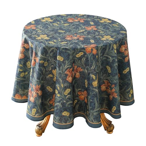 patdrea Designer-Tischdecke für runde Tische, luxuriöses Leinen, knitterfrei, Blumenmuster, dekorative Tischdecke für Küche, Esszimmer, Erntedankfest, Weihnachten, Durchmesser 140 cm, Blau patdrea Designer-Tischdecke für runde Tische, luxuriöses Leinen, knitterfrei, Blumenmuster, dekorative Tischdecke für Küche, Esszimmer, Erntedankfest, Weihnachten, Durchmesser 140 cm, Blau von patdrea