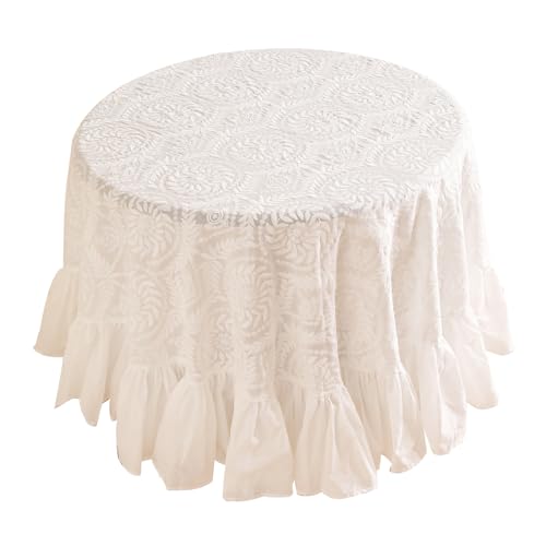 patdrea Vintage-Rüschentischdecke für runde Tische, Bauernhaus, bestickt, Baumwolle, weiße Spitze, Dekoration für Esszimmer, Hochzeit, Bankett, Erntedankfest, Weihnachten, Durchmesser: 170,2 cm patdrea Vintage-Rüschentischdecke für runde Tische, Bauernhaus, bestickt, Baumwolle, weiße Spitze, Dekoration für Esszimmer, Hochzeit, Bankett, Erntedankfest, Weihnachten, Durchmesser: 170,2 cm von patdrea