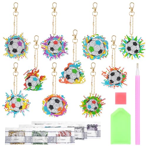 patinadrift 10 Stück Fussball Diamond Painting Schlüsselanhänger Set 5D Diamant Malerei Anhänger Keychain für Kinder Erwachsener Anfänger DIY Kunst Handwerk Basteldekoration von patinadrift