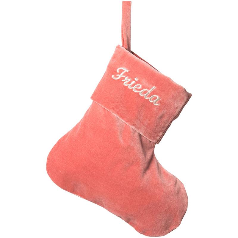 Personalisierter Nikolausstrumpf Samt Koralle (Farbe: Neon Pink) von paula & ferdinand