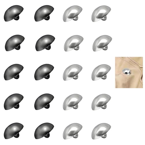 20PCS Glänzend Metall Knöpfe, Schwarz, Silber Halbkugel 15 mm mit Öse, Schaftknöpfe Gewölbt für Nähen, Trachtenknöpfe, Jacken, in Zahnräder-Optik für Kleidung, Blazer und Mäntel von pawpoem