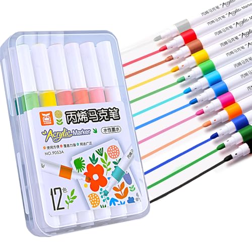 pclapora 12 Farben Acrylstifte für Steine Wasserfest, Wasserfest Steine Bemalen Stifte, Stifte Acrylic Paint Marker, Permanentmarker, für Metall, Kunststoff, Glas, Holz, Stoff, Outdoor-Malerei von pclapora