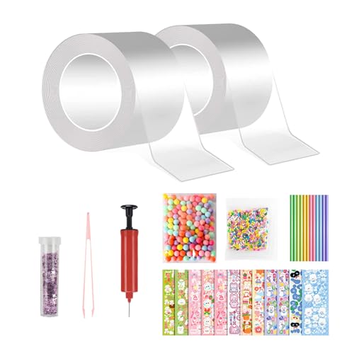 pclapora 27 Stück Nano Tape Bubbles Set, 2 Tape(5cmx1m) Super Elastische Nano Klebebänder, Squishy Spielzeug Bastelset, DIY Elastische Blase Ballons, für Mädchen, Jungen von pclapora