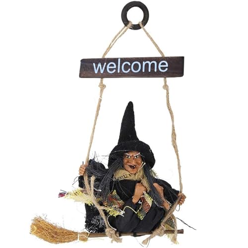 pclapora Halloween Hexen Ornament, Halloween-Hexe zum Aufhängen, Hexe auf Fliegendem Besen, Hängende Spukhaus Requisite, für Haustüren und Partys, Party Nachtclub Outdoor Wandbehang Deko von pclapora