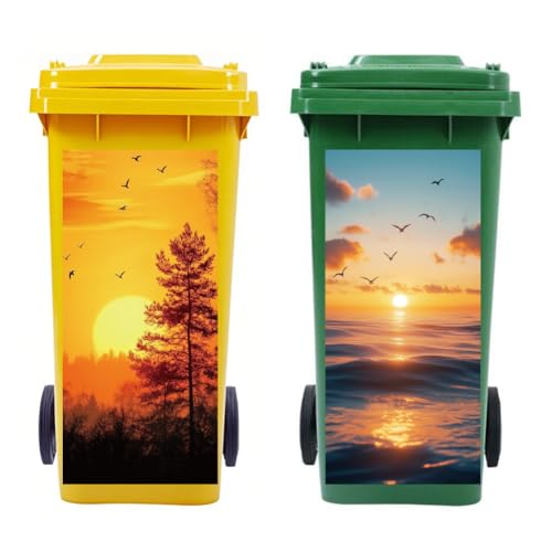 Peacoblue 2 Stück Mülltonnenaufkleber 38x82cm Sonnenuntergang Mülltonnen Aufkleber Wetterfest Groß Mülltonnen Sticker Draußen Für Auffahrt, Garten, Außen- und Innendekoration von peacoblue