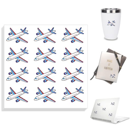 Peacoblue 240 Stück wasserfeste selbstklebende Aufkleber 2.54 x 1.78cm Flugzeug für Scrapbooking Planer Kalender Journaling Geschenk Dekor Klassenzimmer Belohnungen Laptop, lustige Vinyl-Aufkleber von peacoblue