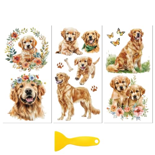 Peacoblue 3 Stk. Rub-On-Aufkleber für Möbeldesign & Handwerk, 6"x12", Golden Retriever wasserdichter UV-DTF-Transfer für Schubladen, Kommoden, Glas, Porzellan, Holz, Kunststoff von peacoblue