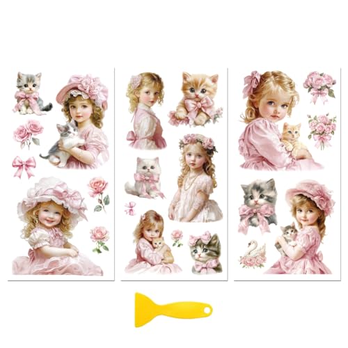 Peacoblue Aufkleber für Möbel, Handwerk, Dekoration, 15,2 x 30,5 cm, rosa Mädchen und Katze, 3 Stück, wasserdicht, UV-DTF-Transfer für Schublade, Kommode, Glas, Porzellan, Holz, Kunststoff Peacoblue Aufkleber für Möbel, Handwerk, Dekoration, 15,2 x 30,5 cm, rosa Mädchen und Katze, 3 Stück, wasserdicht, UV-DTF-Transfer für Schublade, Kommode, Glas, Porzellan, Holz, Kunststoff von peacoblue