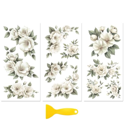 Peacoblue Aufkleber für Möbel 3Pcs Beigefarbene ElfenbeinBlumen n 15cmx30cm, UV DTF Wasserdichter Japanischer Möbelfolie-Transfer für Kommoden, Glas, Porzellan, Holz, Kunststoff Peacoblue Aufkleber für Möbel 3Pcs Beigefarbene ElfenbeinBlumen n 15cmx30cm, UV DTF Wasserdichter Japanischer Möbelfolie-Transfer für Kommoden, Glas, Porzellan, Holz, Kunststoff von peacoblue