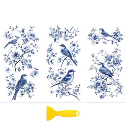 Peacoblue Aufkleber für Möbel 3Pcs Blaue Zweige und Vögel 15cmx30cm, UV DTF Wasserdichter Japanischer Möbelfolie-Transfer für Kommoden, Glas, Porzellan, Holz, Kunststoff Peacoblue Aufkleber für Möbel 3Pcs Blaue Zweige und Vögel 15cmx30cm, UV DTF Wasserdichter Japanischer Möbelfolie-Transfer für Kommoden, Glas, Porzellan, Holz, Kunststoff von peacoblue